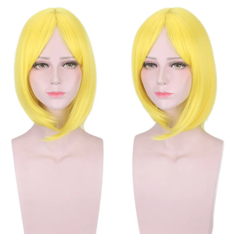 

Synthetic Blonde Short Wavy Cosplay Wig Heat Resistant Fiber Costume Party Daily Wear Yellow Layered Hair