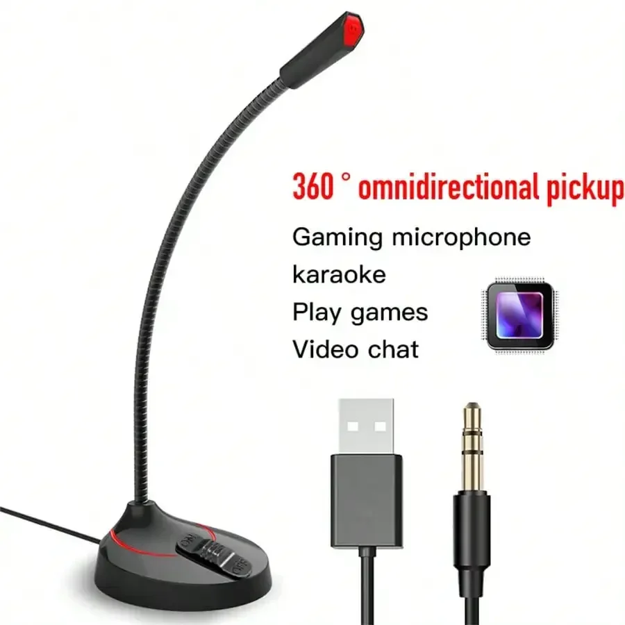 Microfone Capacitivo Omnidirecional, Microfone Profissional, Gravação, Canto, Desktop, Computador, Games, USB, 3.5mm