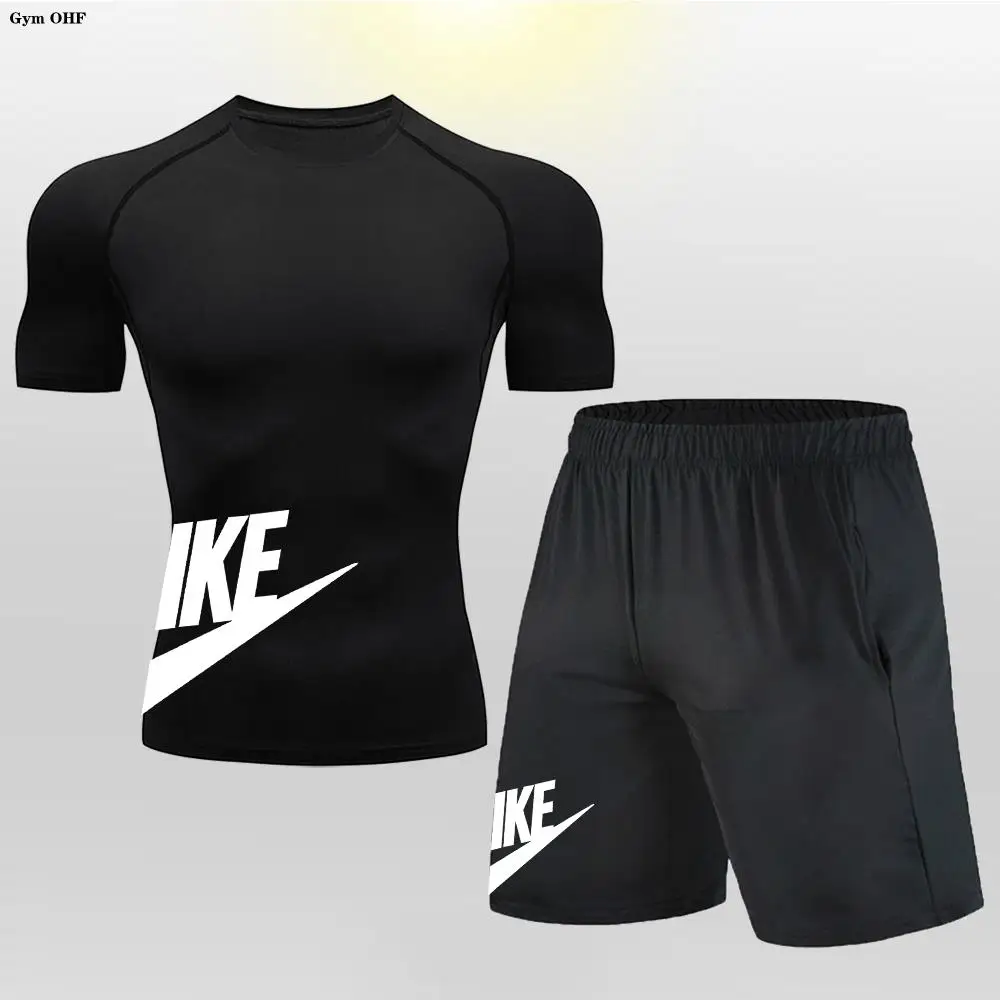

Костюм спортивный мужской компрессионный, спортивная одежда для спортзала, бега, тренировок, бега, шорты, комплект из футболки