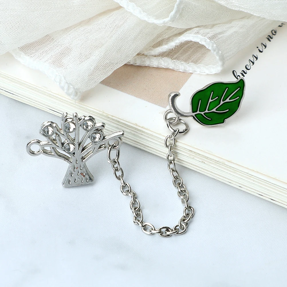 Vintage Tree of Life Alloy Chain Brooch Pin Golden Silver Color Green Leaf Enamel Jewelry Backpack Hat Badge Friends Lucky Gifts