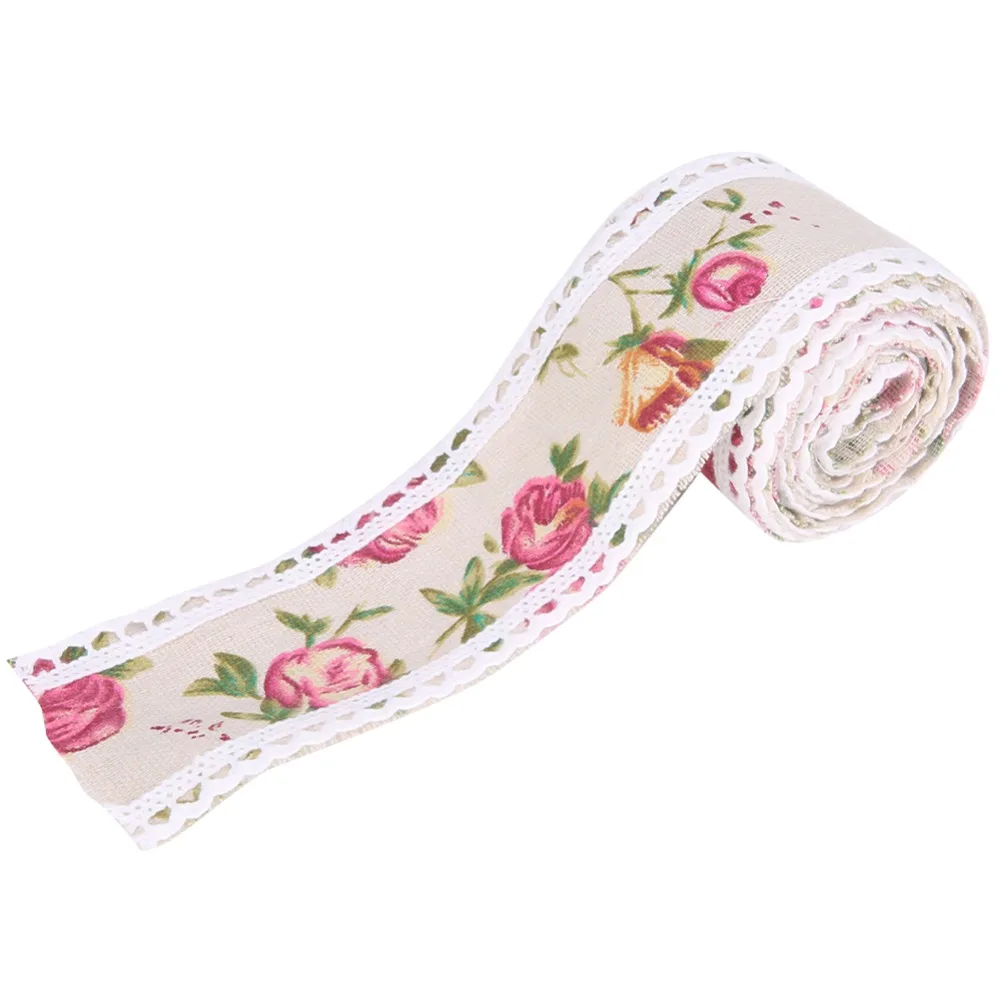 1pcs Flower Bouquet Lace Trim Burlap Ribbon Rose Pattern 2.05in Wide Lace Ribbon Rose Printed Ribbon DIY Decoration