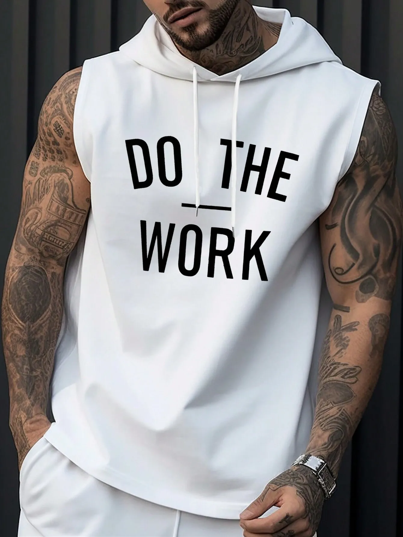 

Men's Sleeveless Hooded Tank Top with Bold Slogan Print - Casual Streetwear