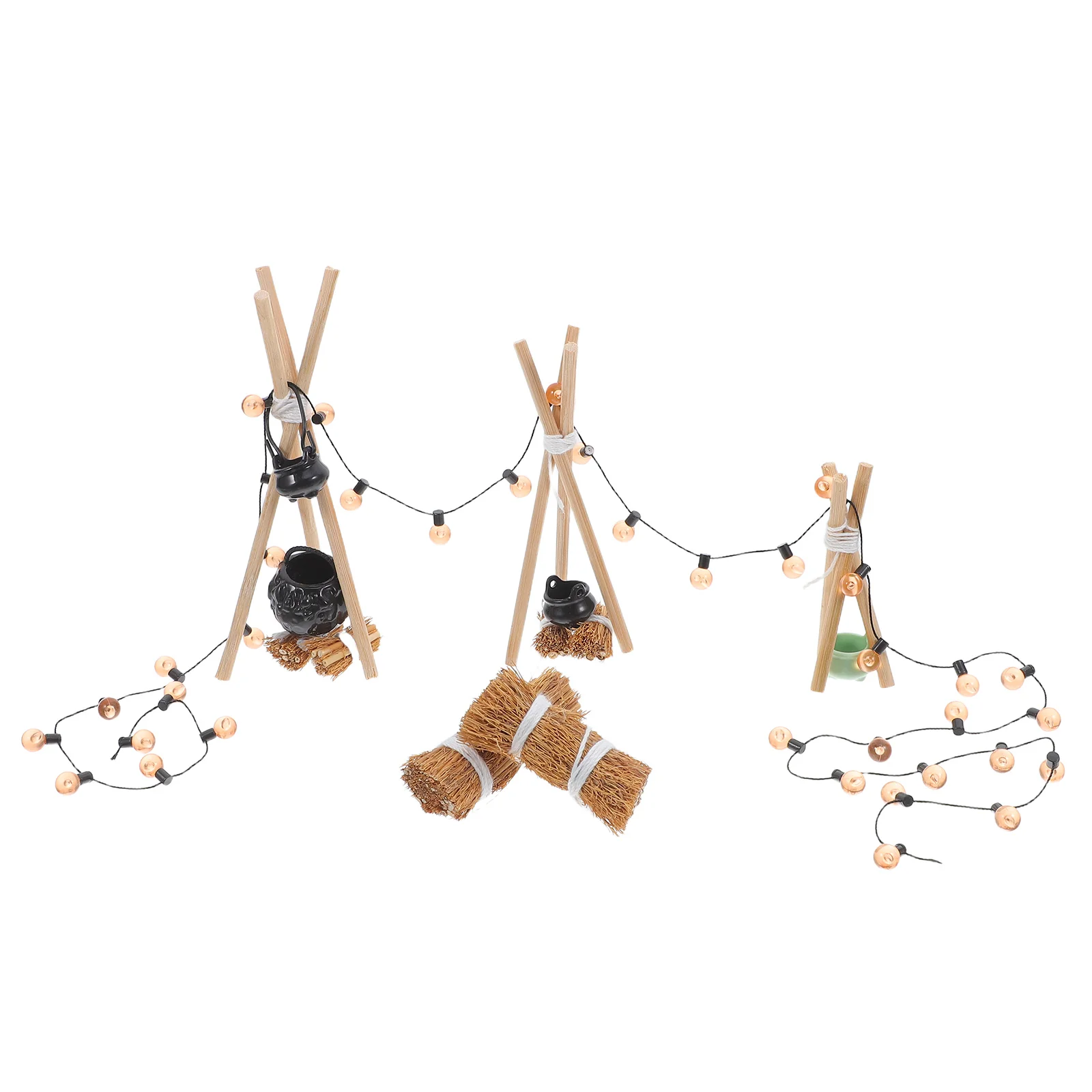 

1Set Mini Bonfire Realistic Miniature Fire Pit Dollhouse Decor Wood Rack Cauldron Halloween Setup Mini Bonfire