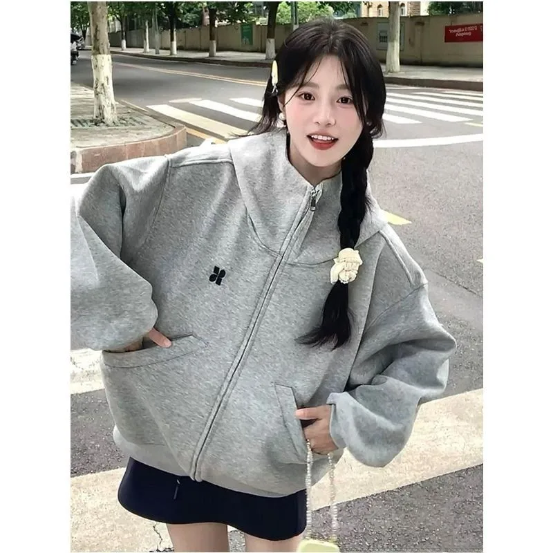 

Новинка 2026: Женский свободный кардиган-худи с капюшоном для весны и осени, парные комплекты в уличном стиле, свободный крой