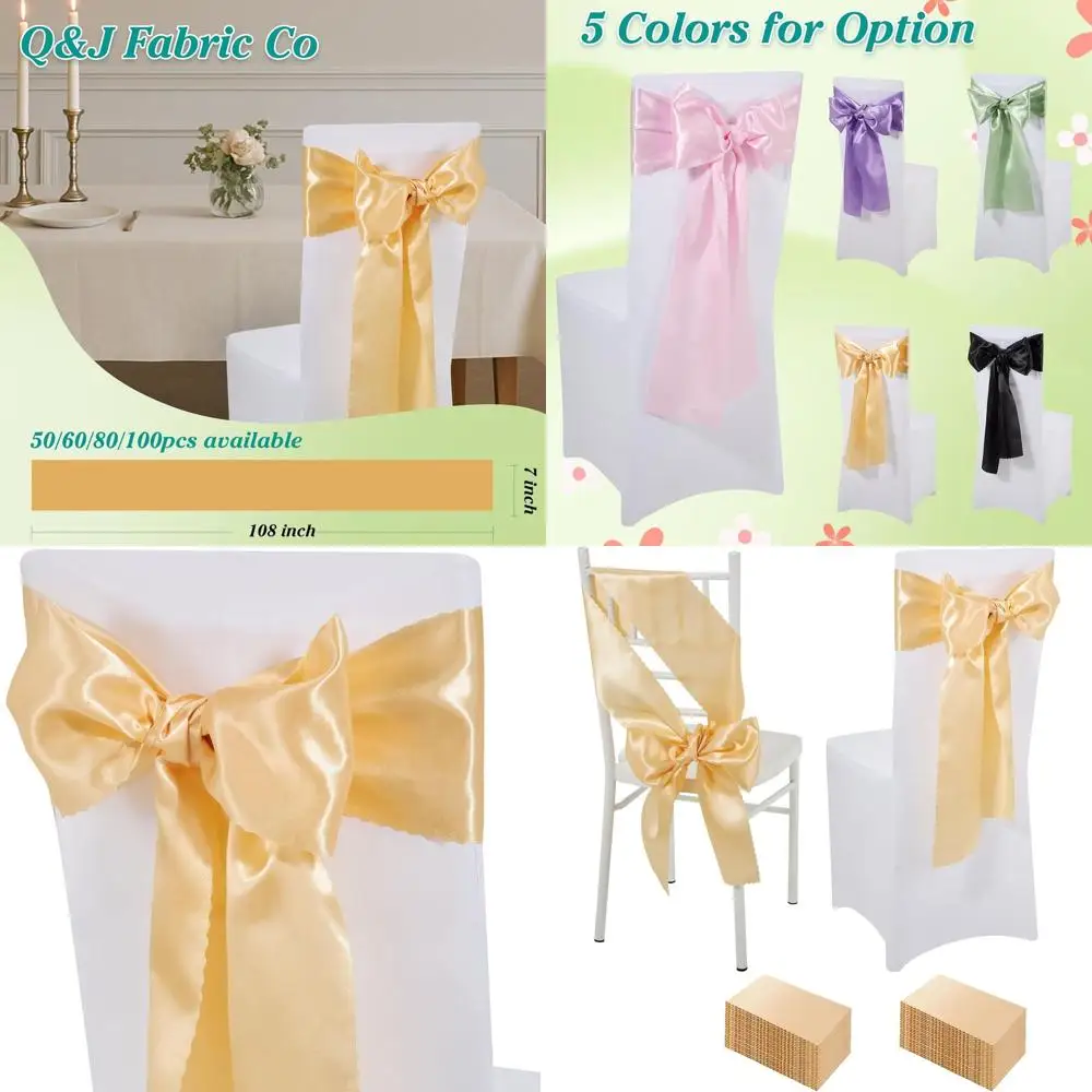 

50 Champagne Satin Chair Sashes for Festive Weddings, Events, and Holidays