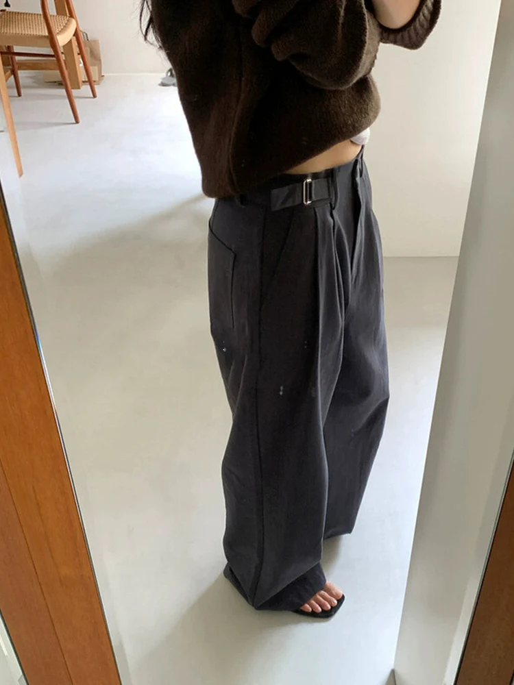 High Waist Straight Leg Casual Pants Wide Leg Workwear Style Vintage Design Loose Drapey Slimming East Gate Autumn Cotton