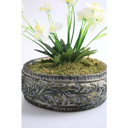 Kibrithane Flower Artificial Flower Concrete Flower Pot Mini White Fabric Orchid KC00200804