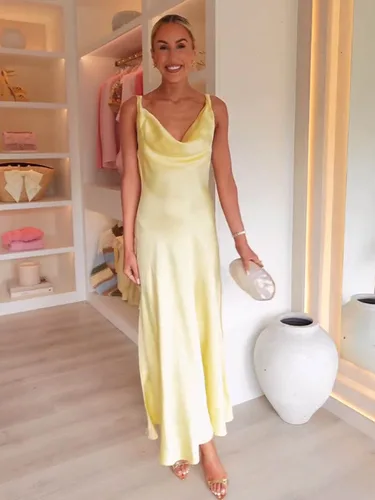 Imagen 2 del producto HH Vestido Midi liso de estilo de vacaciones con textura satinada y espalda descubierta con cuello en V para mujer, vestido elegante y Sexy con tirantes con cordones para verano