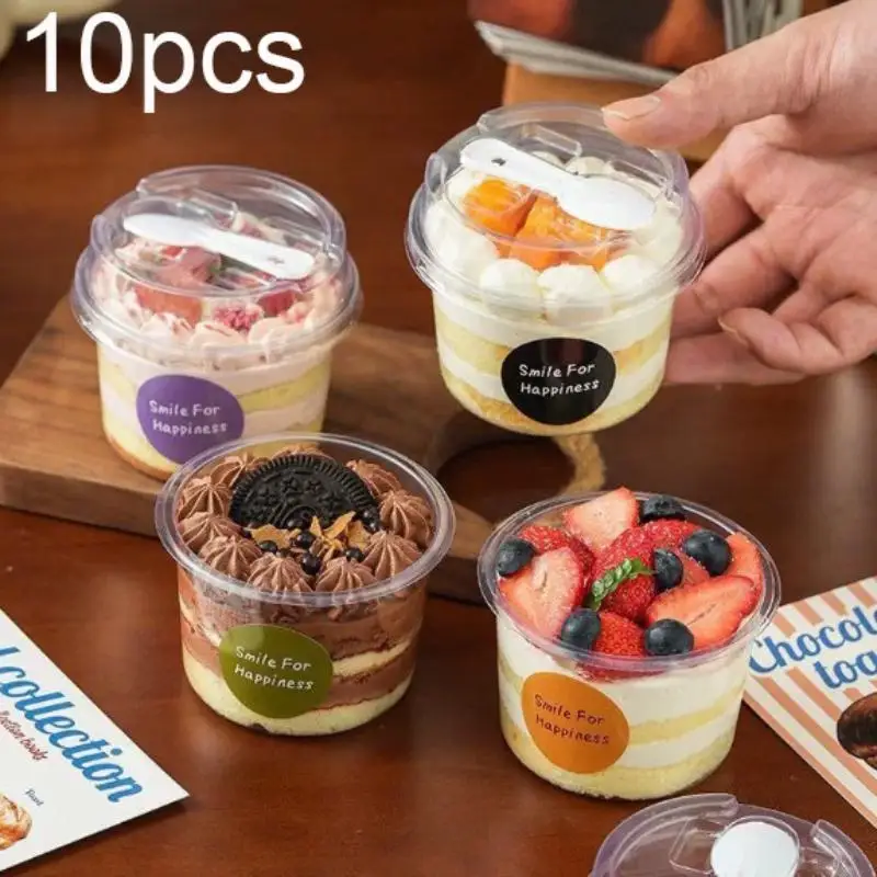 BPA Free Transparent Pudding Cup Set 10PC with Lid Spoon Reusable Round Mousse Jelly Yogurt Cup for Snack Dessert Drink Sampling