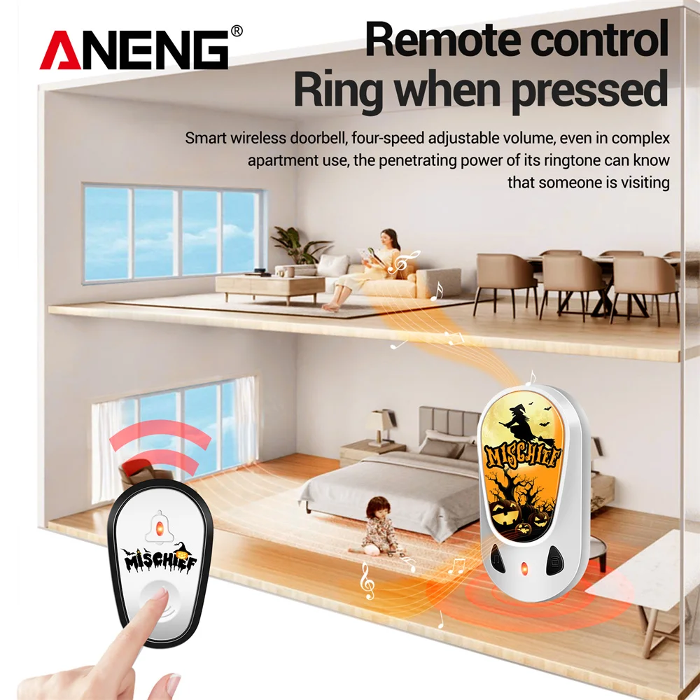 ANENG American standard one press two ring/one press one ring/two press one ring multiple ring adjustable wireless doorbell