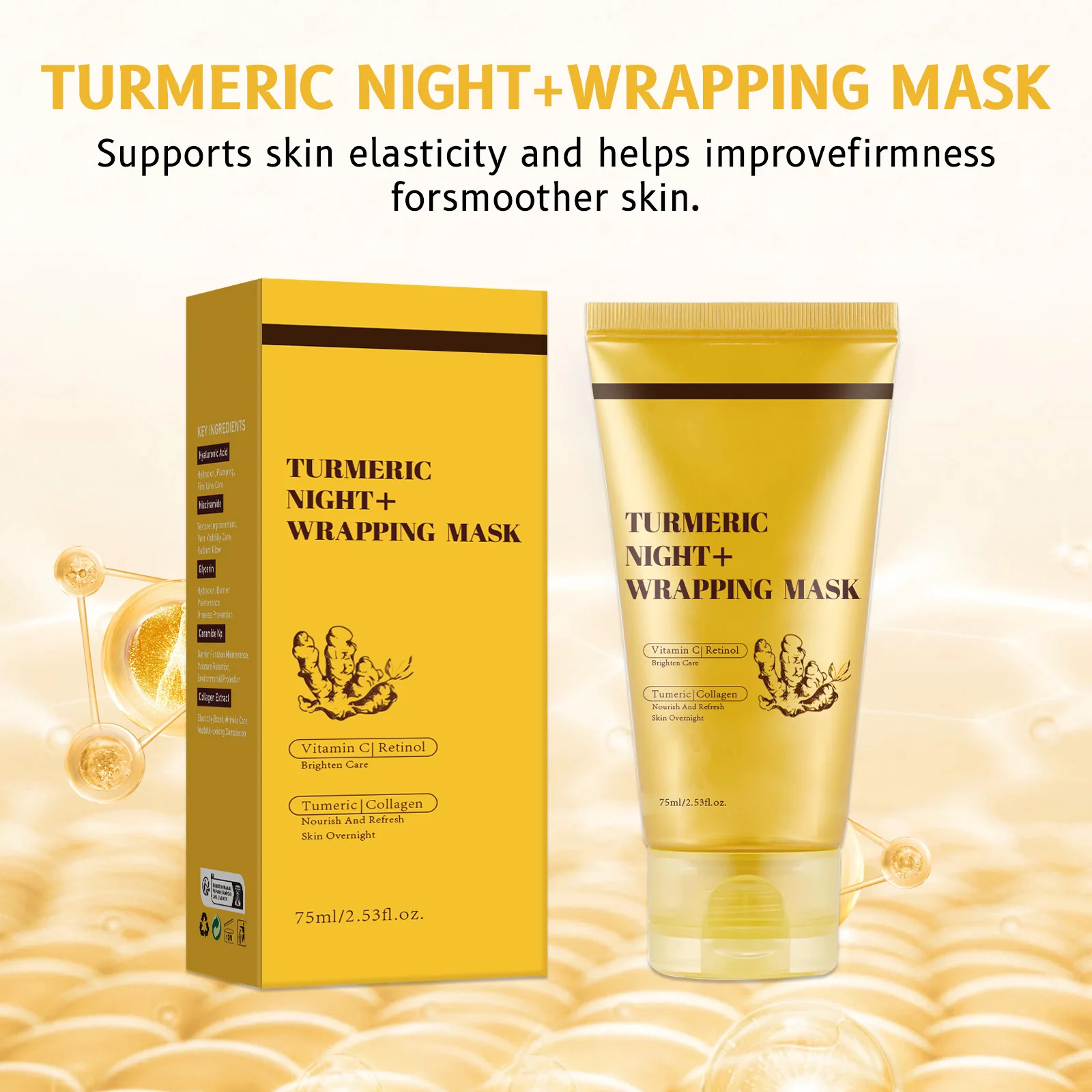 

Колагальная кислота, куркума, коллагеновая ночная маска, увлажняющая, осветляющая, отшелушивающая маска для улучшения тусклости