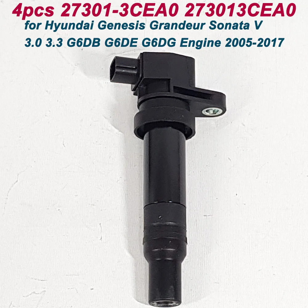 4Pcs OE 27301-3CEA0 273013CEA0 Engine Ignition Coil for Genesis Grandeur Sonata V 3.0 3.3 G6DB G6DE G6DG Engine ICC-3008 DC-1347