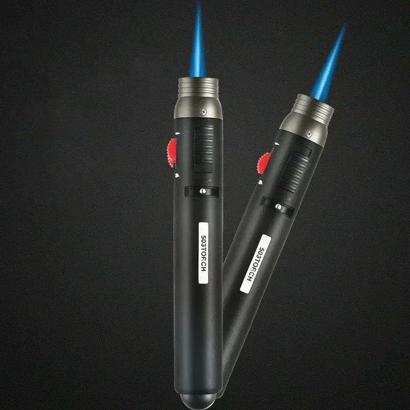 정직한 방풍 푸른 불꽃 이중 화재 직접 스프레이 부탄 라이터 다기능 시가 바베큐 용접 금속 실용적인 도구