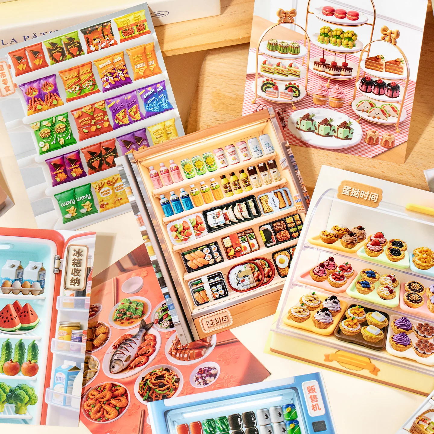 24 Sheets Miniature Food PET Sticker Book, 400+ Realistic Bakery Fast Food Clear Decals for Diorama Junk Journal Scene Collage