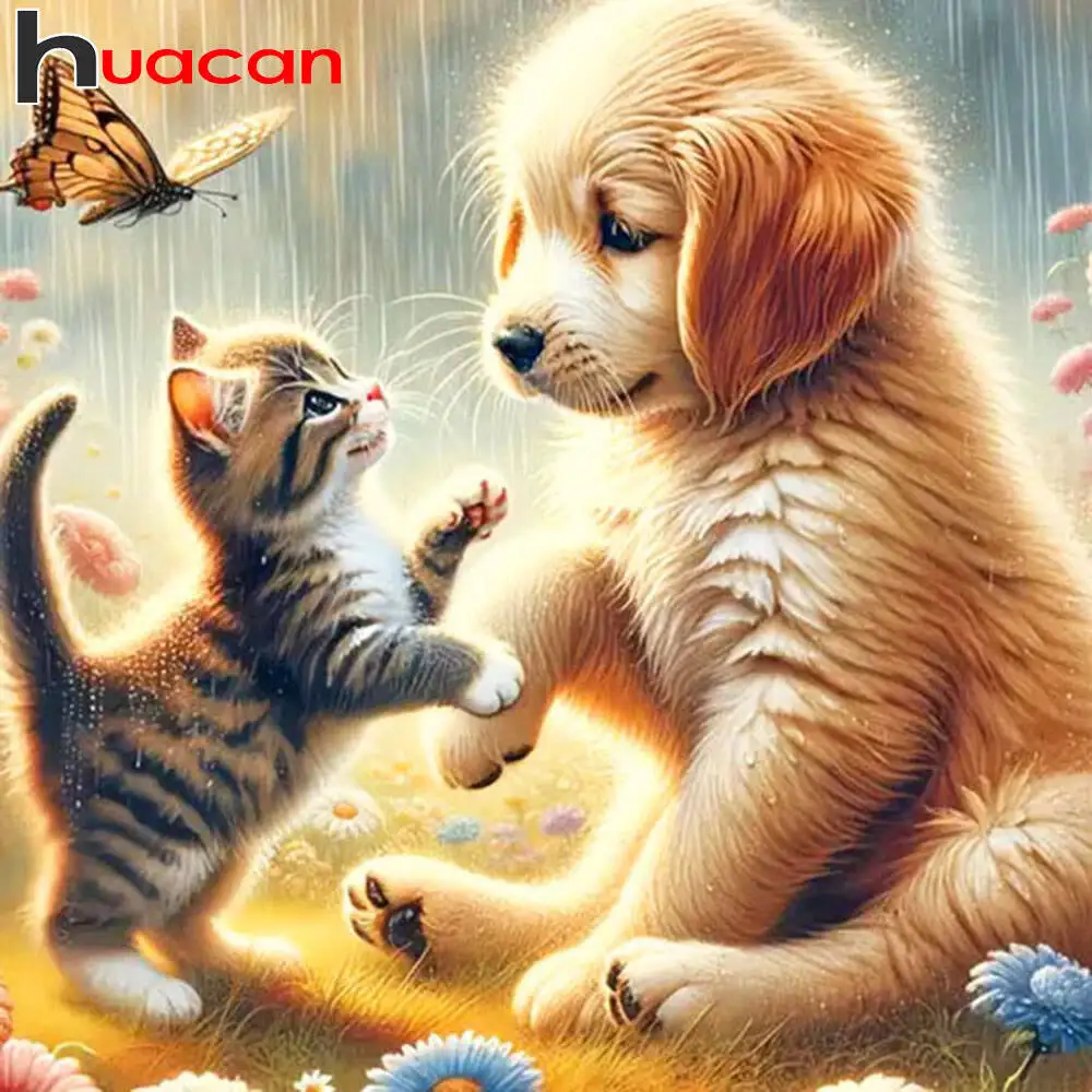 Huacan Diamantgemälde Hund Katze Diamant Stickerei Tier Komplettset Dekorative Gemälde