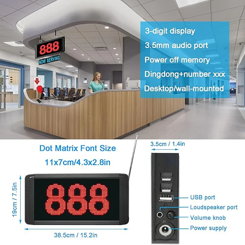 Queue Calling System Restaurant Pager Waiting Number Management Loud Speakers 3-Digit Display Call Host Display Screen Caller