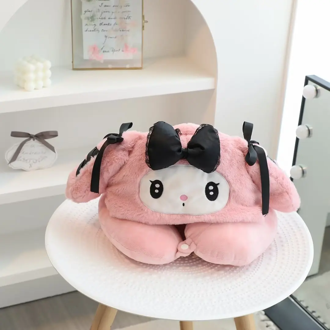 Cute Sanrio My Melody Hooded U shped Plush Pillow Soft Comfortable Cartoon Anime Kuromi Lunch Break Pillow Travelling Pillow