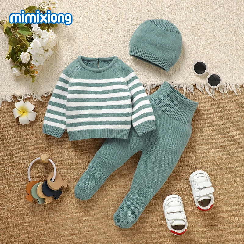 

Комплект одежды для мальчиков: осенне-зимний вязаный свитер с высоким воротником и длинными рукавами + леггинсы + шапка, костюм для новорожденных, 3 предмета