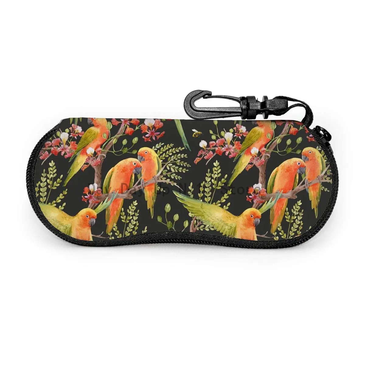 Watercolor Tropical Parrots Soft Sunglasses Case for Women Men Portable Neoprene Zipper Eyeglass Case