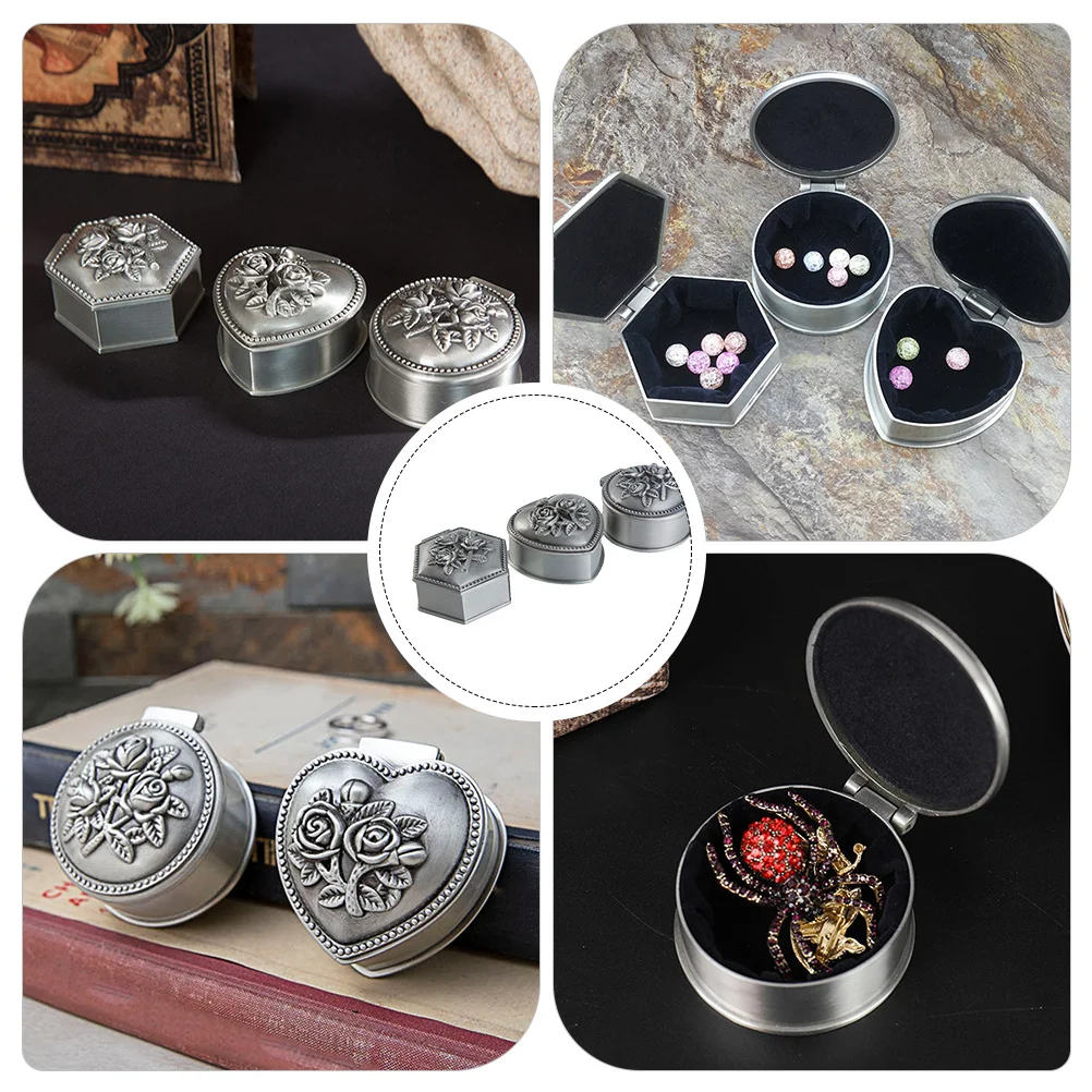 3Pcs Vintage Jewelry Boxes Compact Rings Storage Cases Jewelry Gift Storage Organizer Durable Craftsmanship Portable Trinket