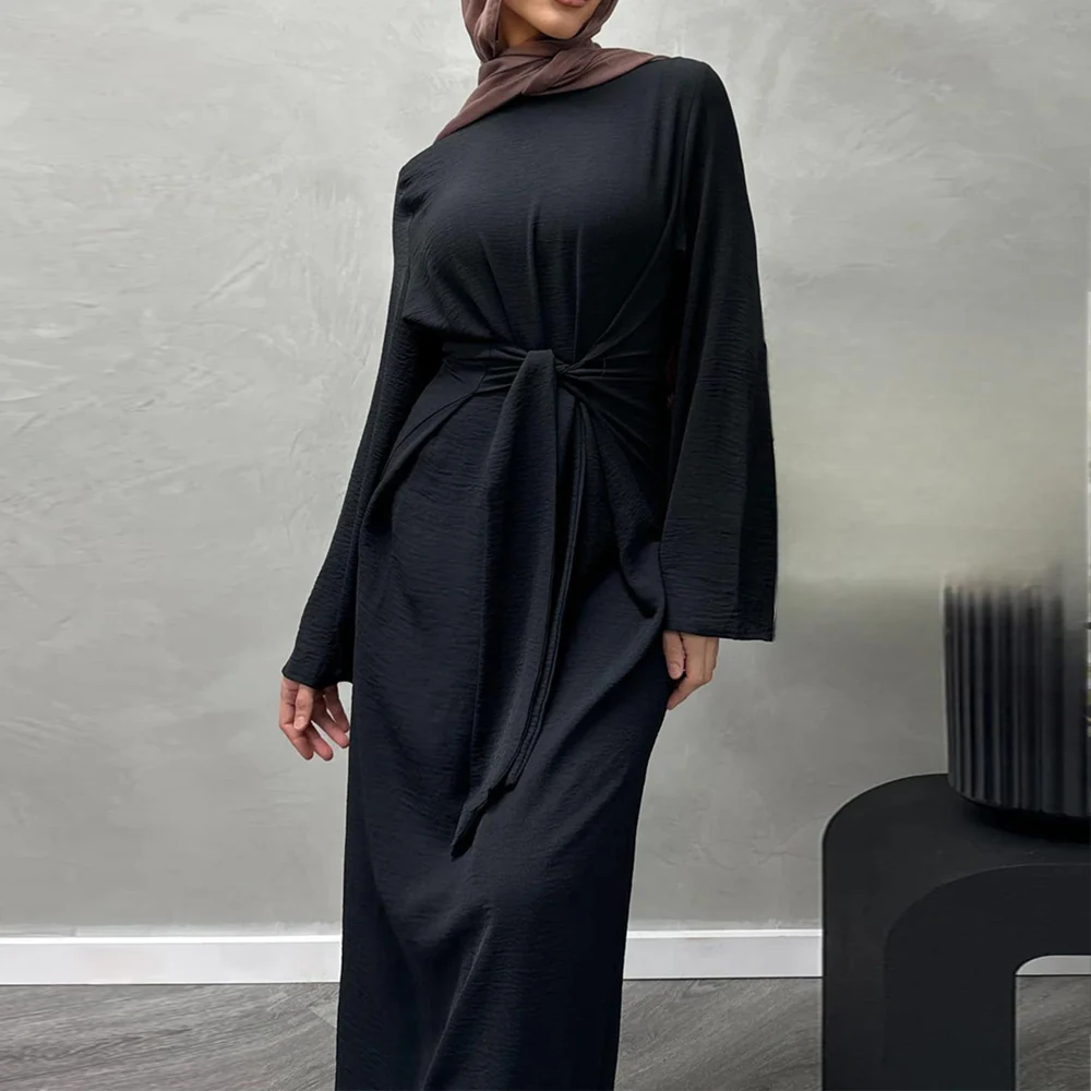 

Eid Fashion Dubai Abaya Belt Long Dresses for Woman Elegant Muslim Dress Caftan Marocain Femme Robe Turkey Kaftan Islam Clothing