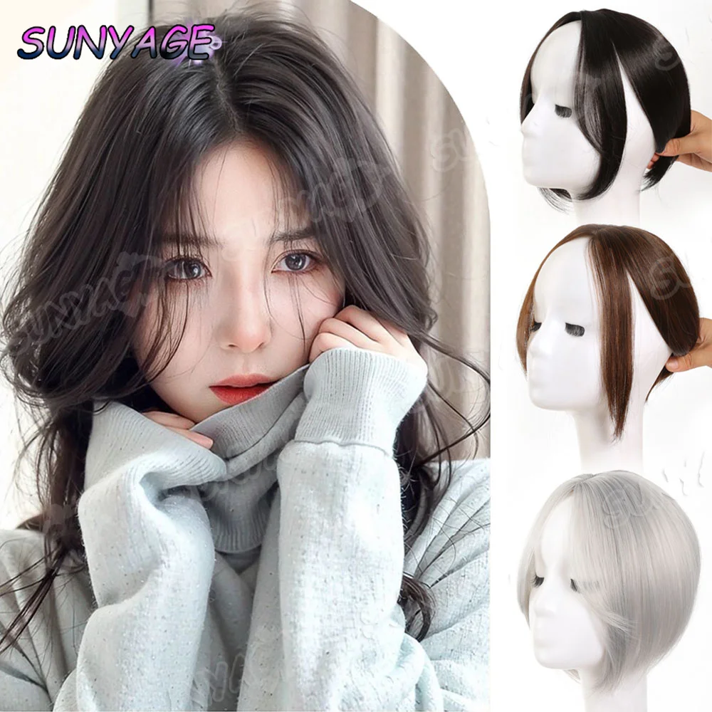

Synthetic wig Toppers Three card small T eight character Clip-In bangs replacement block 10 inch High top wig covers white hair
