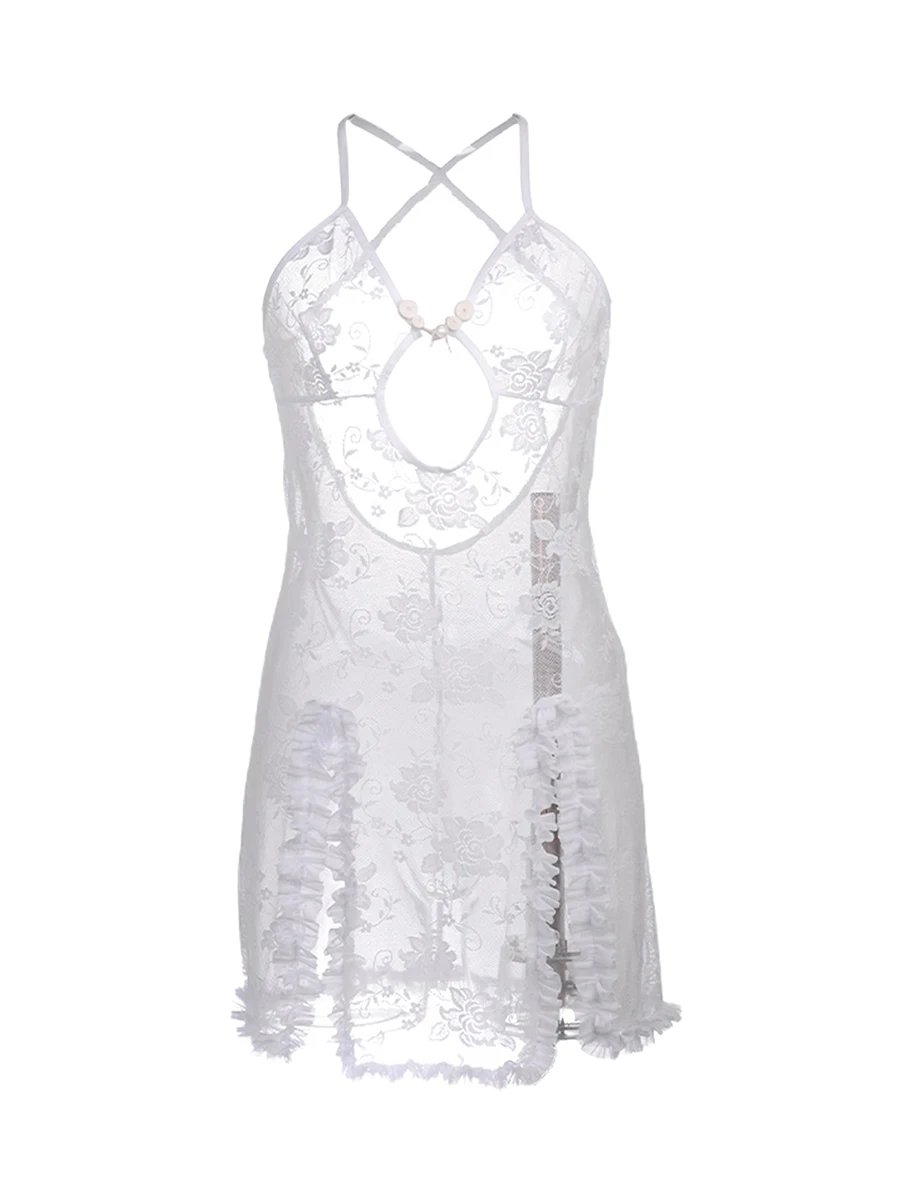 فستان لانجري نسائي في عيد الحب ، بدون أكمام ، بدون ظهر ، دانتيل شفاف ، فستان نوم زهري