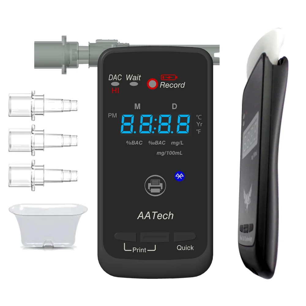 Fuel Cell Alcohol Tester AA2010p rechargeable breathalyzer, quick screening test with printer accurate and   iBACheck