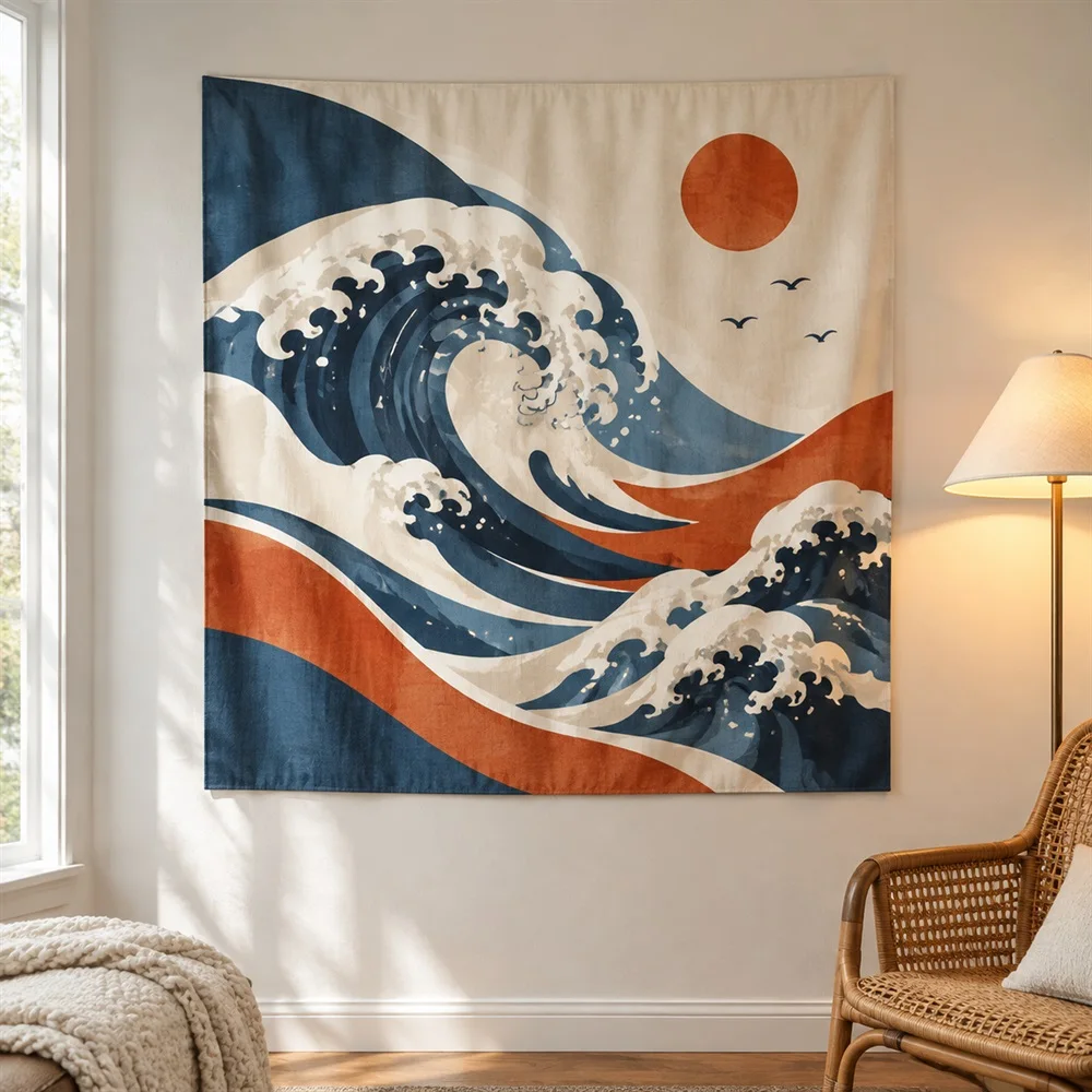VIKAMA Ocean Wave Tapestry Wall Hanging, Coastal Scene Wall Art, Surf Decor for Bedroom Living Room Bathroom Dorm
