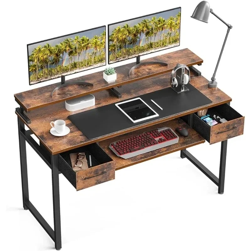 Office Desk with Drawers and Keyboard Tray,Study Work Desk with Monitor Shelf,Writing with Storage for Home Office