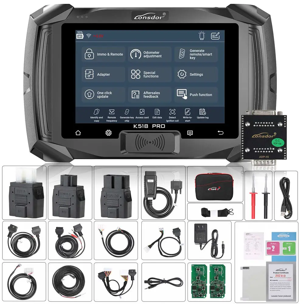 Lonsdor K518 PRO مبرمج الإصدار العالمي الكامل مع مفتاح ذكي LT20 لكابل Toyota FP30 كابل BCM FCA 12 + 8 JLR ADP محول