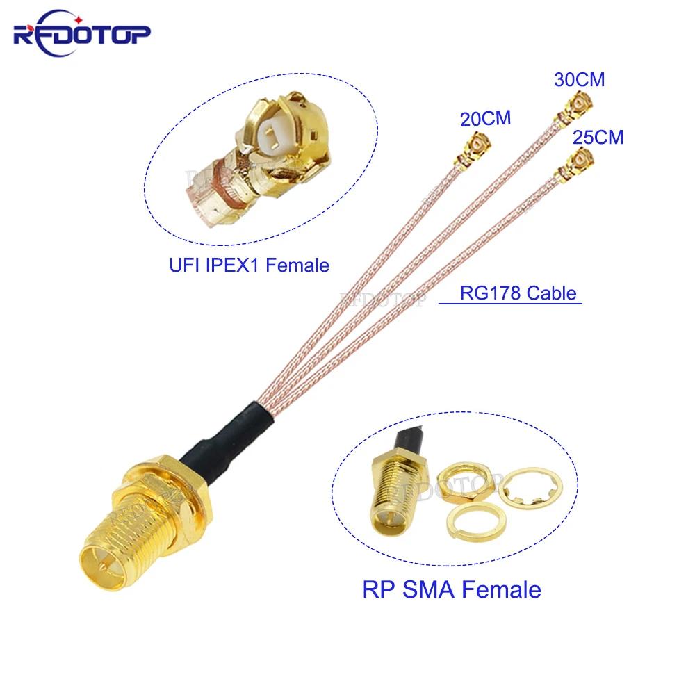 1Pcs RG178 RP SMA Female to 3*U.FL  1 Female Connector 3-Way Splitter Cable Pigtail WIFI Antenna Extension Cord Jumper