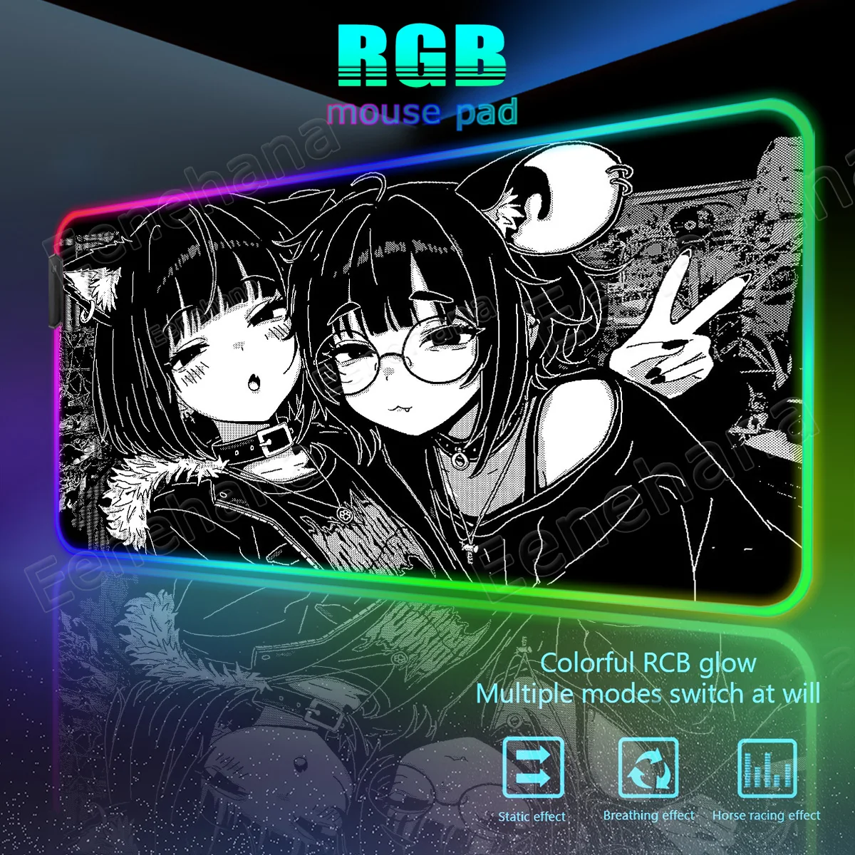 

RGB Backlight Gaming Anime Pixel Cute Girl Mouse Pad Kawaii PC Gamer Accessories Large LED Light Office Desk Mat Computer Carpet