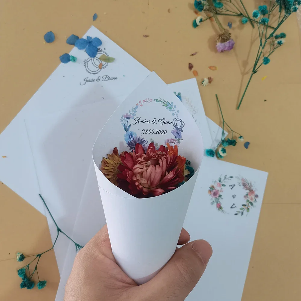 30Pcs Custom Confetti Toss Cones Personalized Thank You Gift Wedding Cones For Bridal Shower Baptism Bar Mitzvah Favors