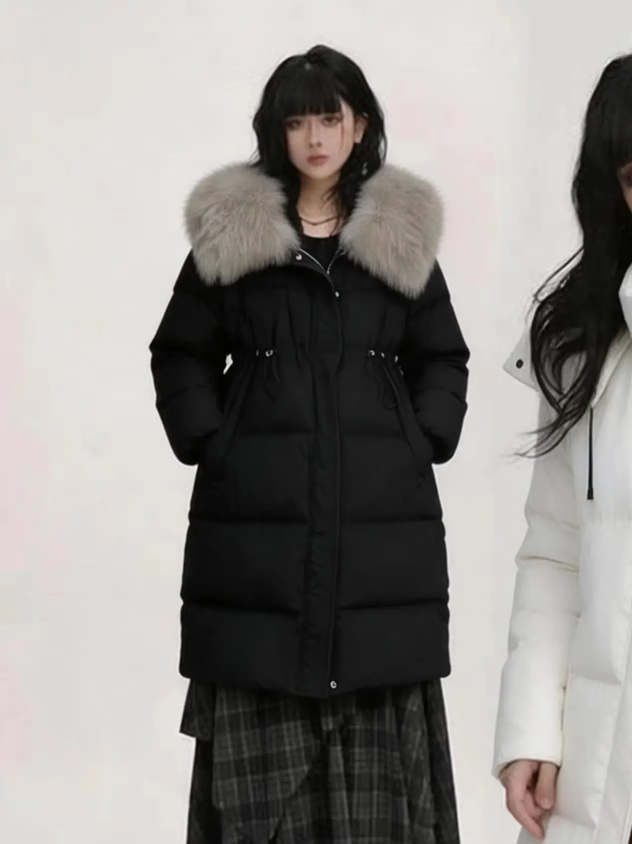 2026 Korean Fashion Women Long Parka Faux Fur Collar Winter Warm Overcoat Y2K Vintage Casual Atmosphere Outerwear Jacket