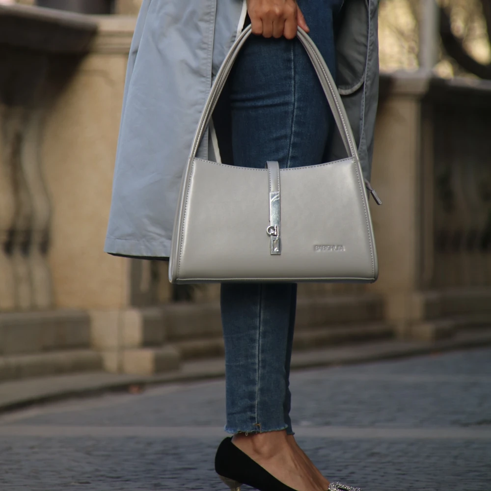 

Grey Fashion Elegant Leather Bag\Handbags For Women Retro Simple Designer Female Tote Lady Shoulder Underarm Bag