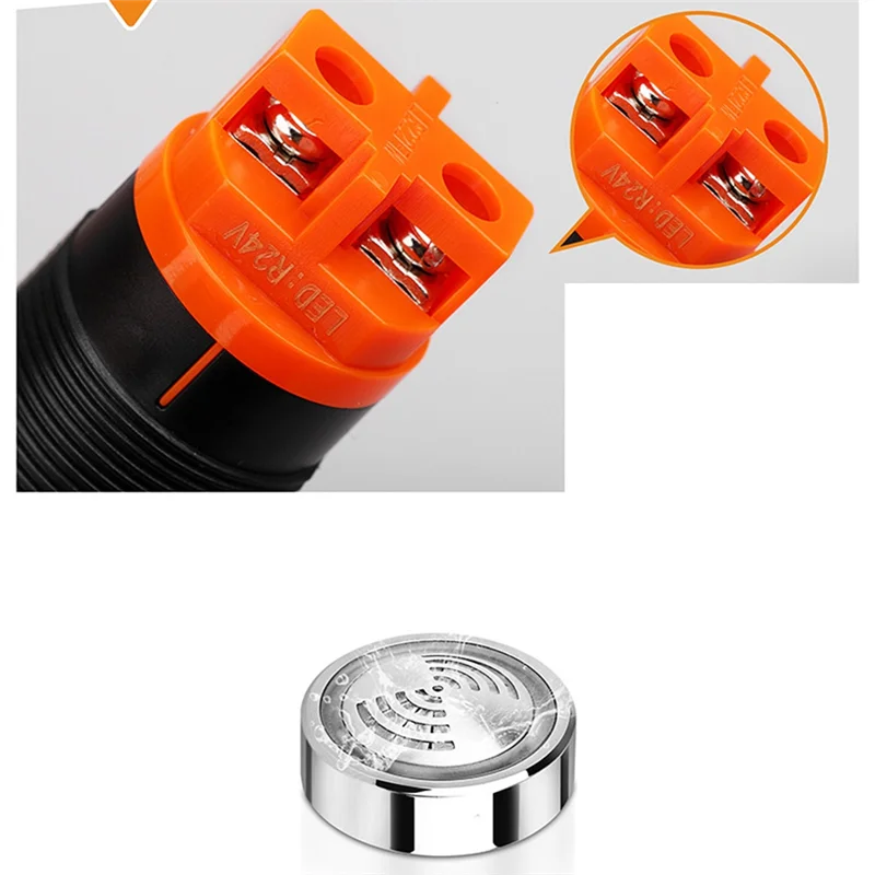 22Mm Red Flashing High Decibel Waterproof IP65 Buzzer Brass Chrome Plating LED Buzzer Intermittent Flash-AS97