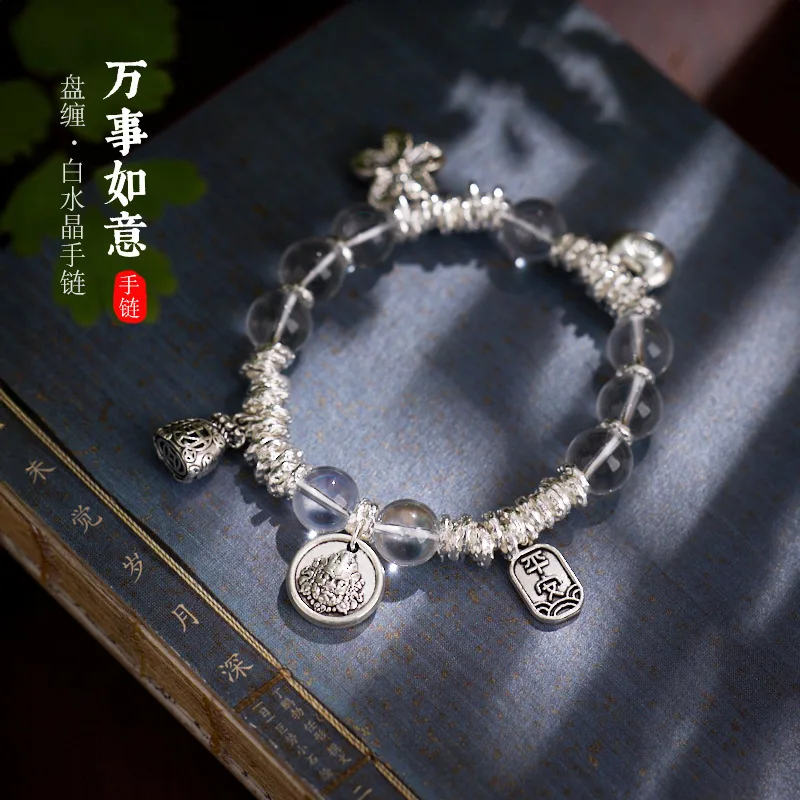 

Стильный спиральный женский браслет с белым кристаллом, бога богатства, денежных средств, высококачественный изысканный тибетский серебряный браслет