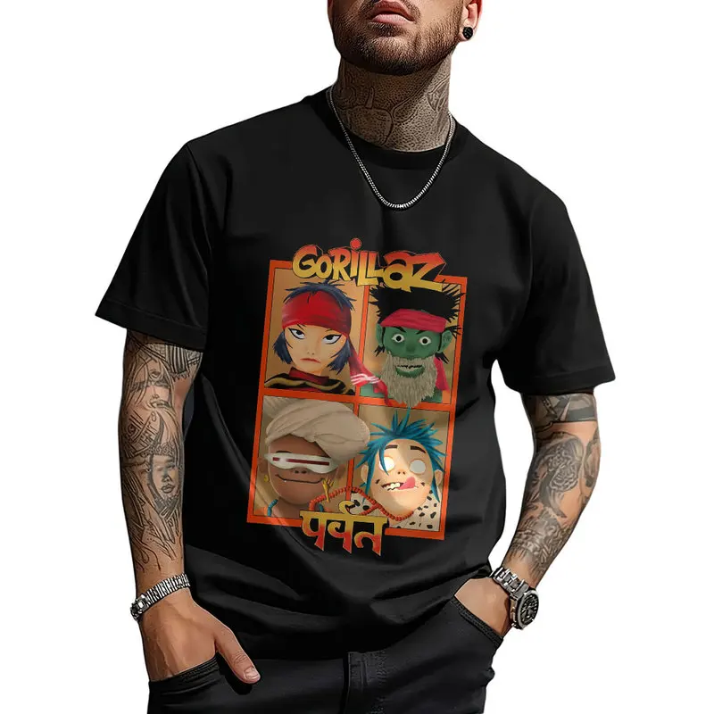 Gorillaz Virtual Rock Band Graphic T‑shirt Unisex Vintage Y2K Tee Hip Hop Streetwear 0824 Casual Cotton Tops S-6XL Fan Gift
