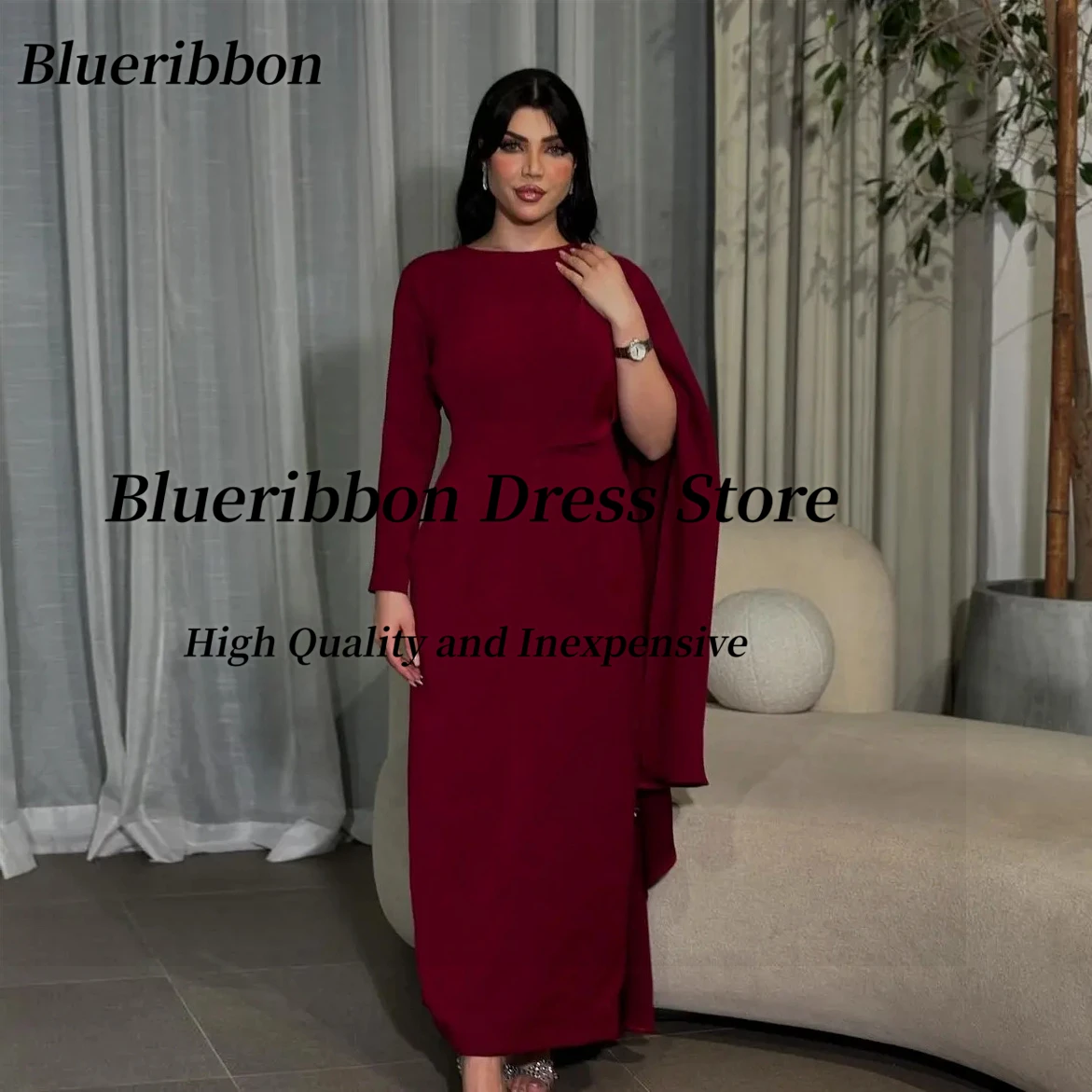 

Blueribbon Индивидуальные платья до щиколотки для особых случаев Вечернее платье для выпускного вечера с круглым вырезом и длинными рукавами Саудовская Аравия Вечерние платья