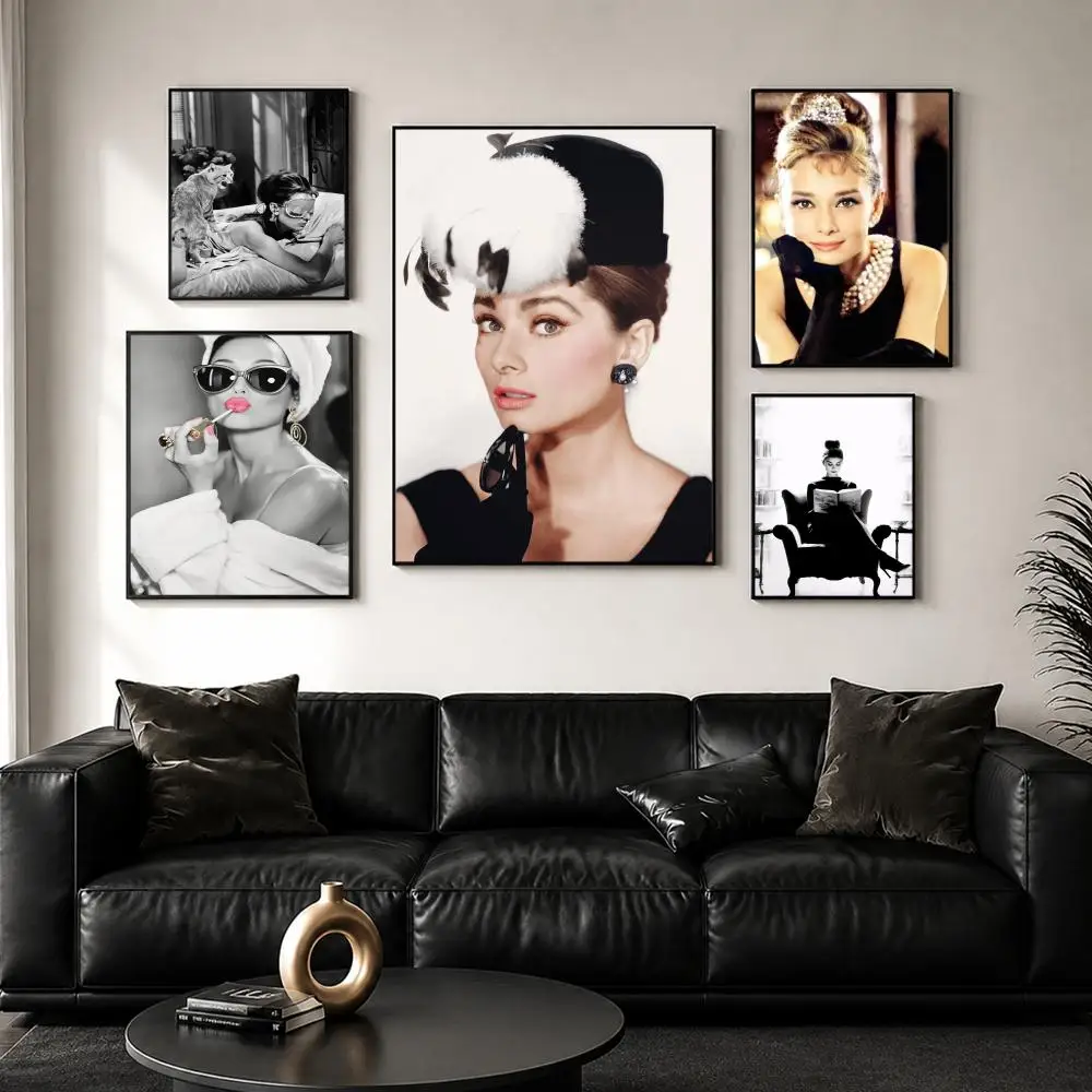 Superstar A-audrey Hepburn Painting Calligraphy Wall Art Canvas Poster Premium Home Decor Print for Living Room Bedroom