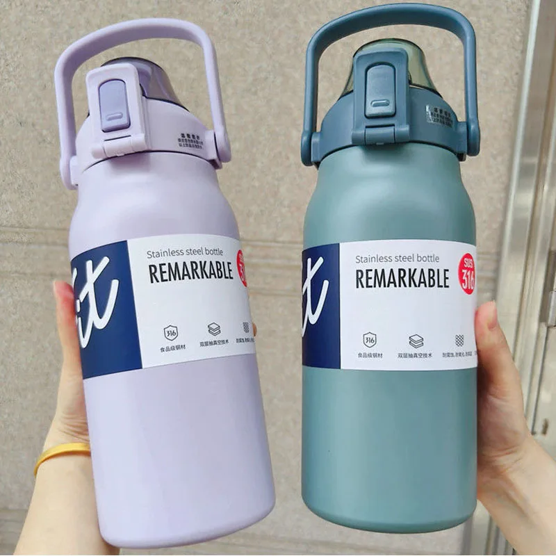 

1.7L Thermo Bottle Large Capacity Thermos Water Bottle Stainless Steel Thermoses Mug Portable Outdoor Cup With Straw Mug Tumbler