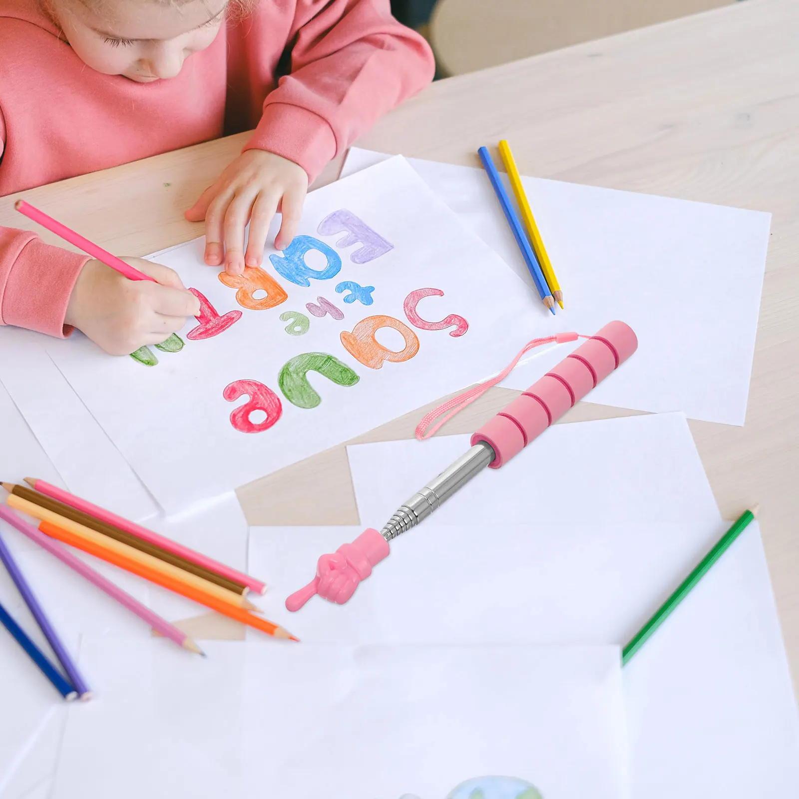 

Finger Stick Pointers for Reading (pink Stainless Steel Cover Props Telescopic Plastic Sponge Early Readers Child