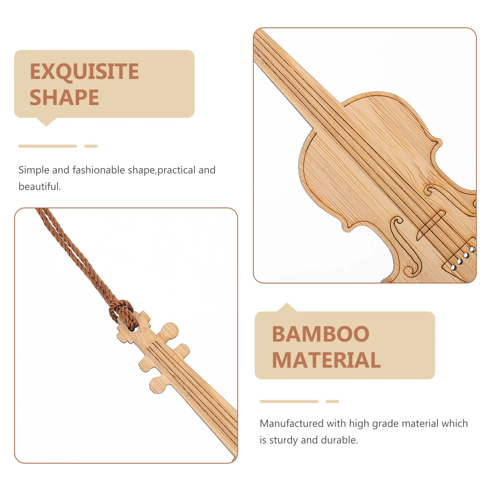 

4pcs Violin Shape Bookmarks Bamboo Material Decorative Page Markers for Reading Gifts Premium Quality Design