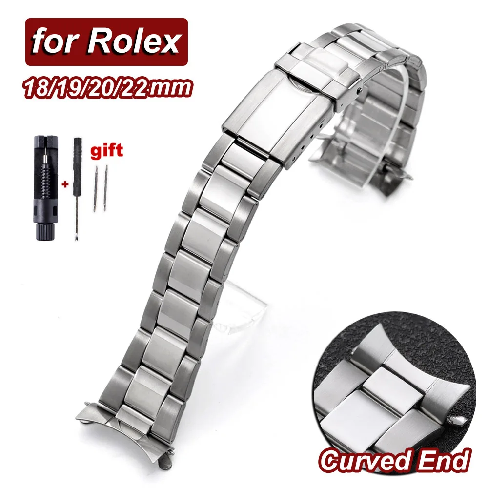 Curved End Metal Strap 18mm 19mm 20mm 22mm for Rolex for Water Ghost Strap Arc End Stainless Wrist Band Replacement Bracelet