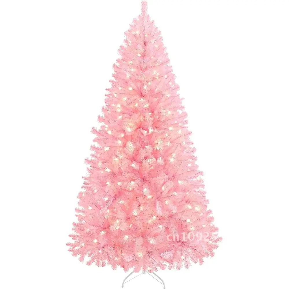 6/7ft Artificial Pink Christmas Pine Tree Holiday New Year Xmas Tree Party Decoration with Metal Tripod 818 Branch Tips Reusable