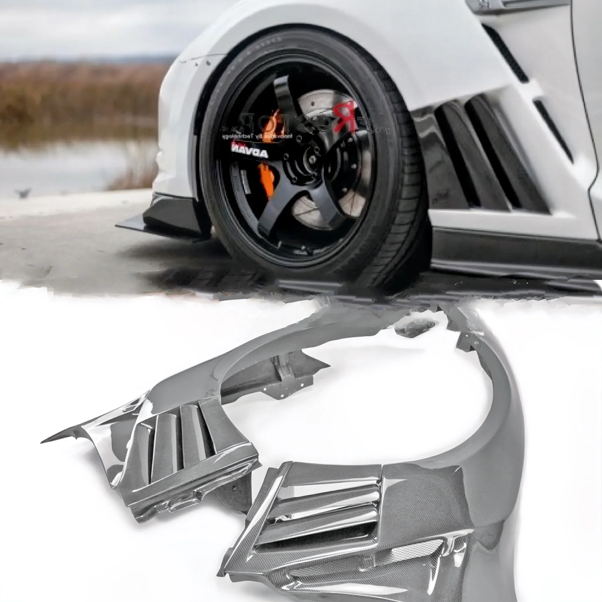 Fits For  GTR R35 2013 VRS Style Front fender with  louver fin  GTR35 Carbon Vent Fender