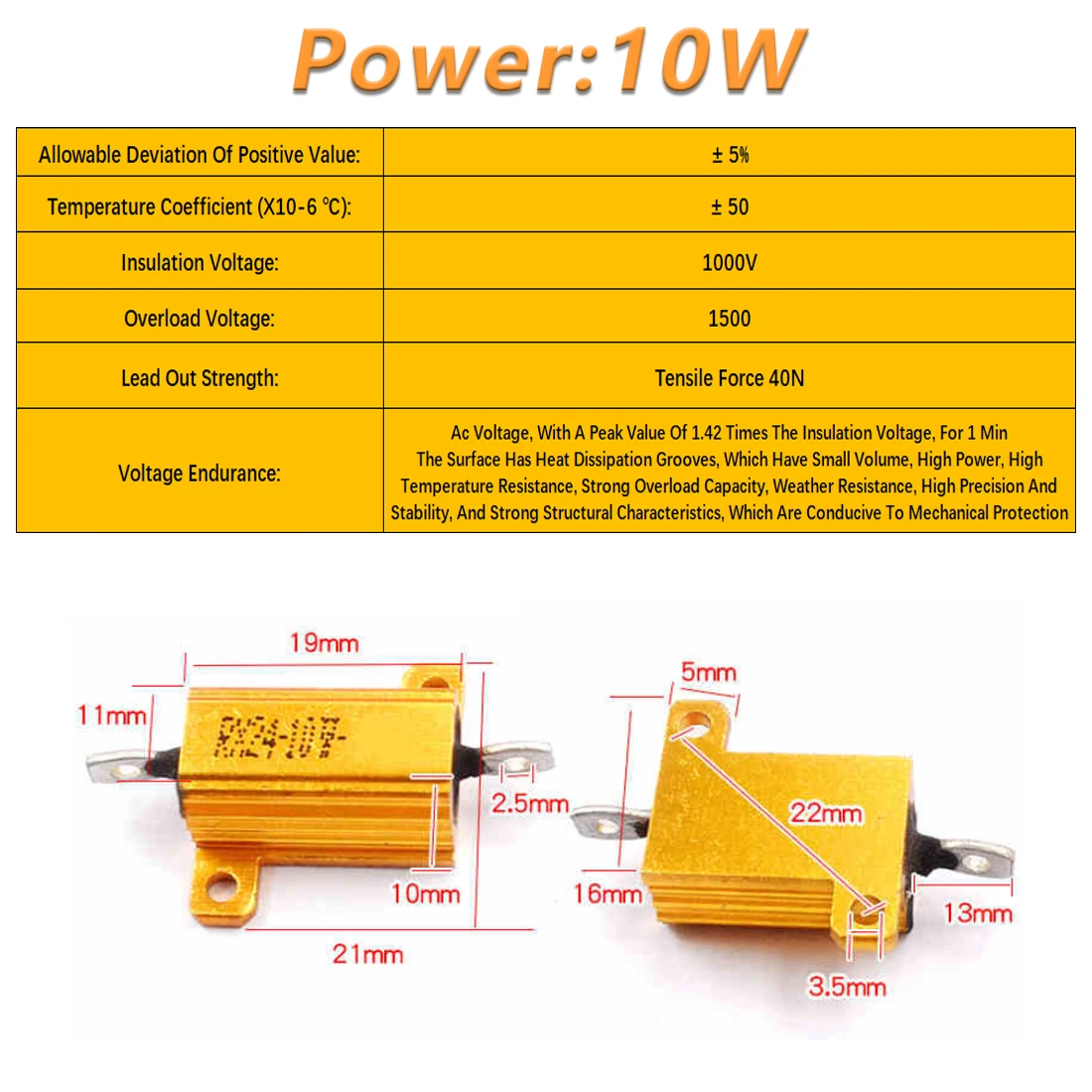 Aluminum Power Metal Shell Case Wirewound Resistor 10W 0.1~10K