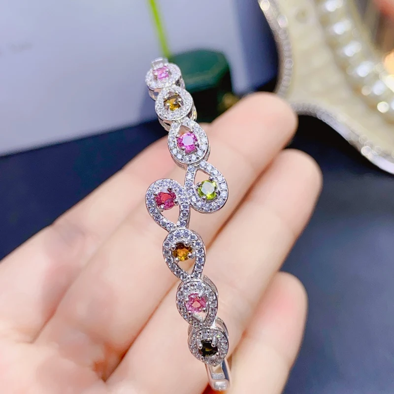

Natural Tourmaline Bracelet for women silver 925 jewelry luxury gem stones 18k gold plated free shiping items