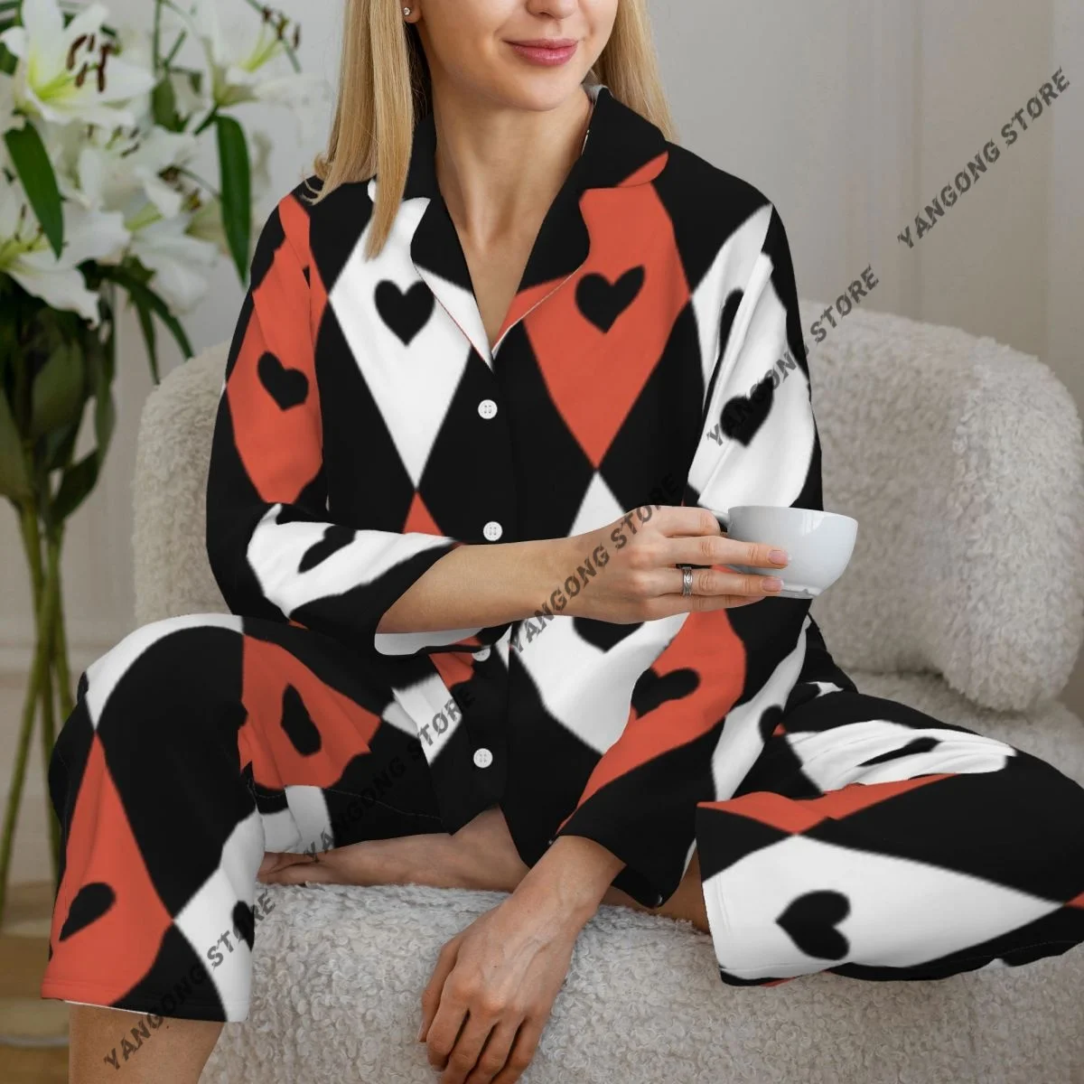 

Женские пижамы с длинными рукавами, домашняя одежда для девочек, комплект из двух предметов, костюм с карточками, пижама с узором на осень-весну